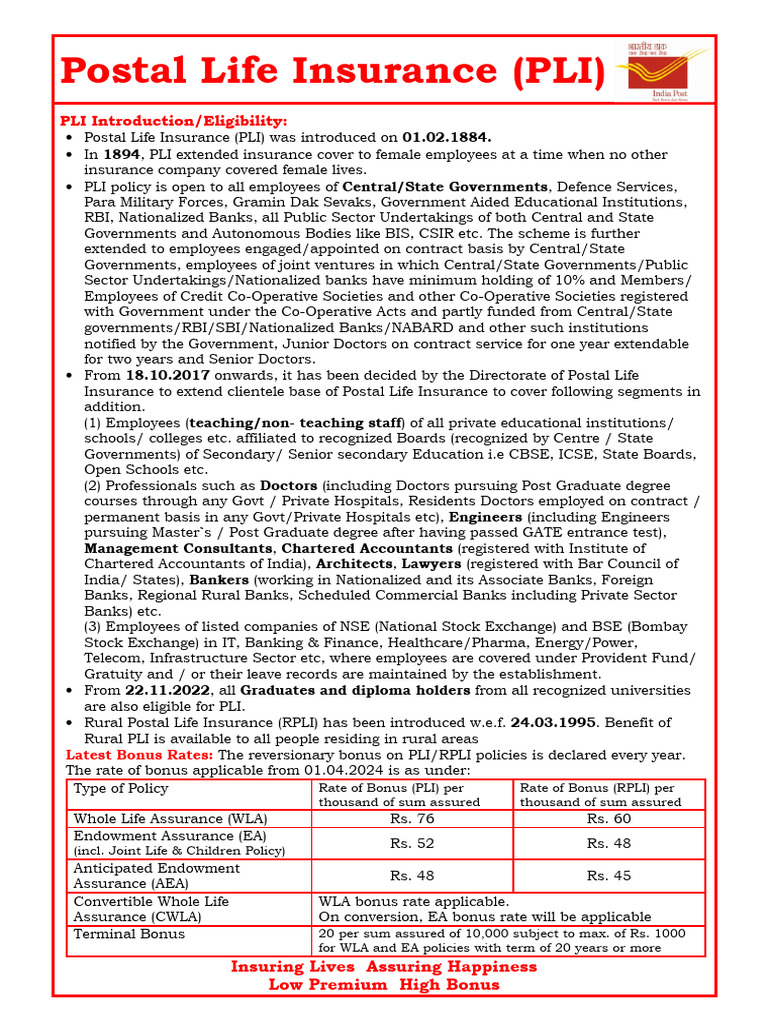 PLI Premium Table and Online Payment Guide | PDF | Insurance | Life ...