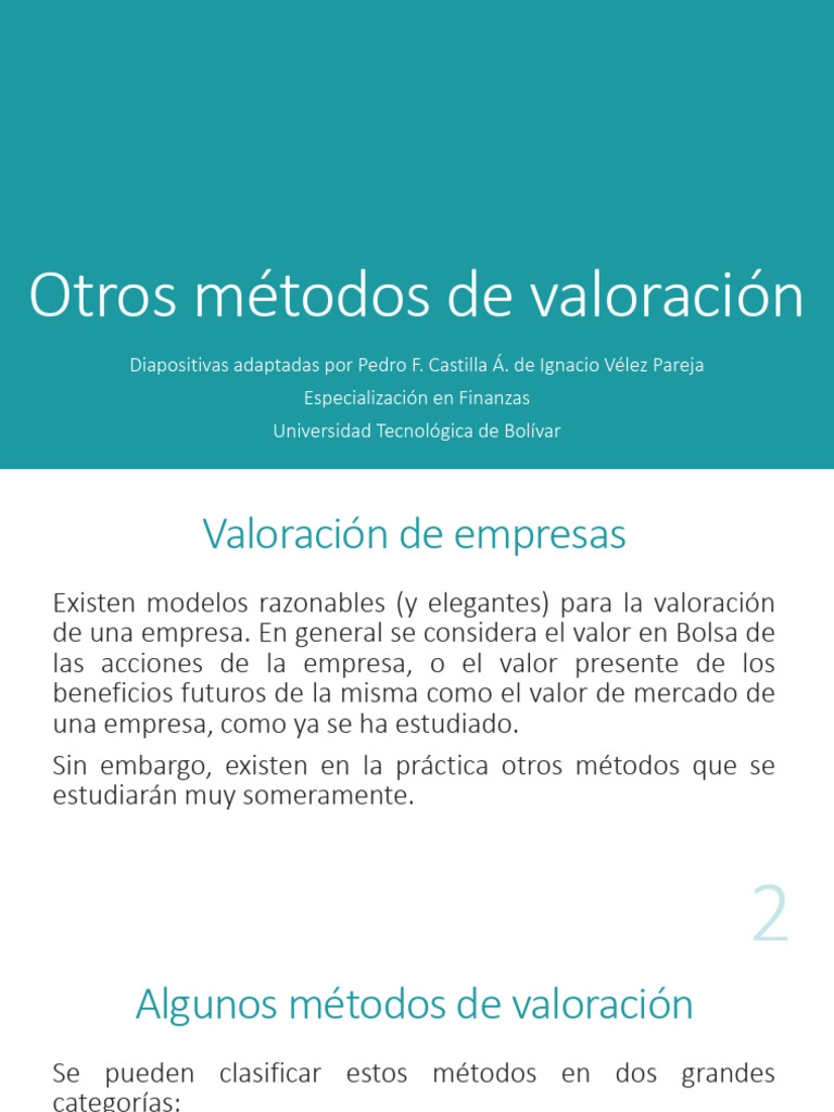 Métodos de Valoración de Empresas | PDF | Flujo de caja descontado ...