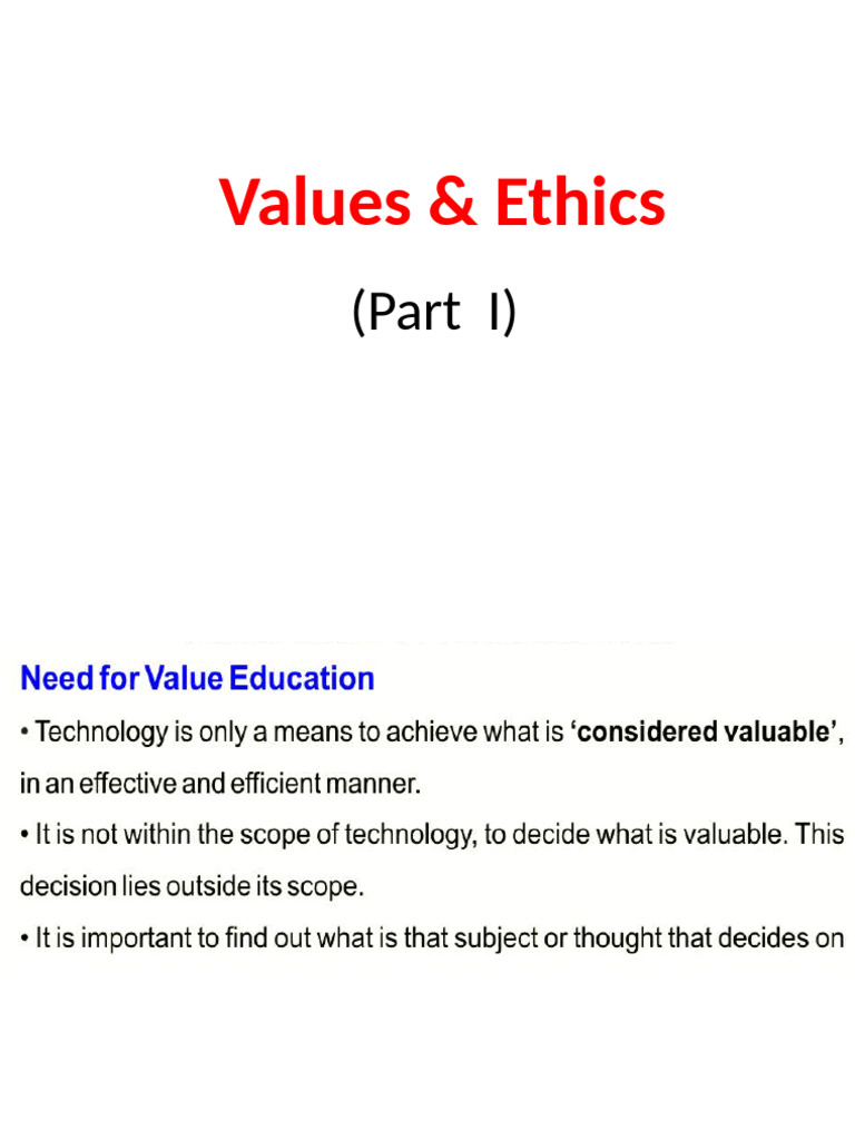 Values & Ethics PT - I Unit 1 and Unit 2 | PDF