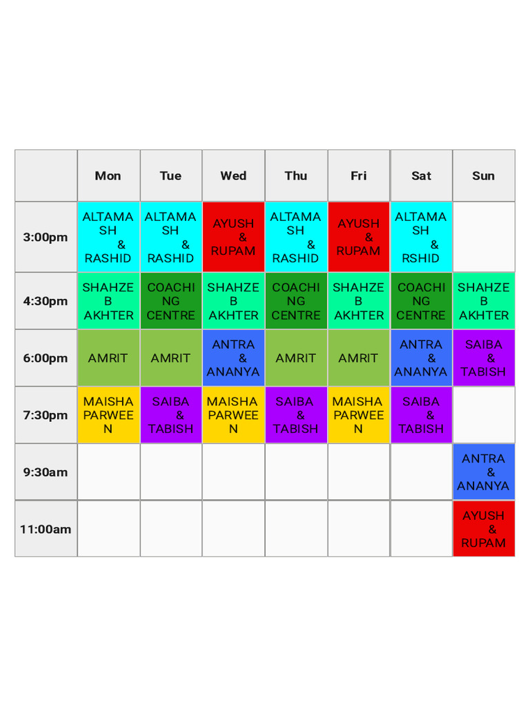 Weekly Coaching Schedule Overview | PDF
