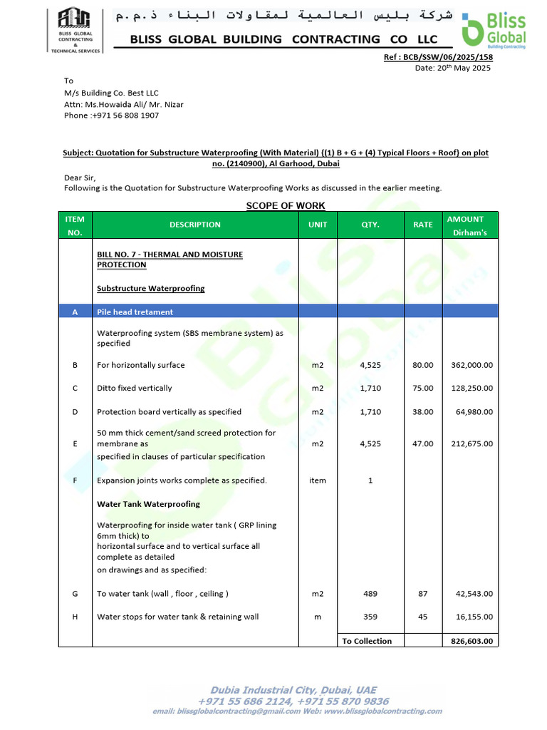 Substructure Waterproofing Quotation Dubai | PDF | Business Law