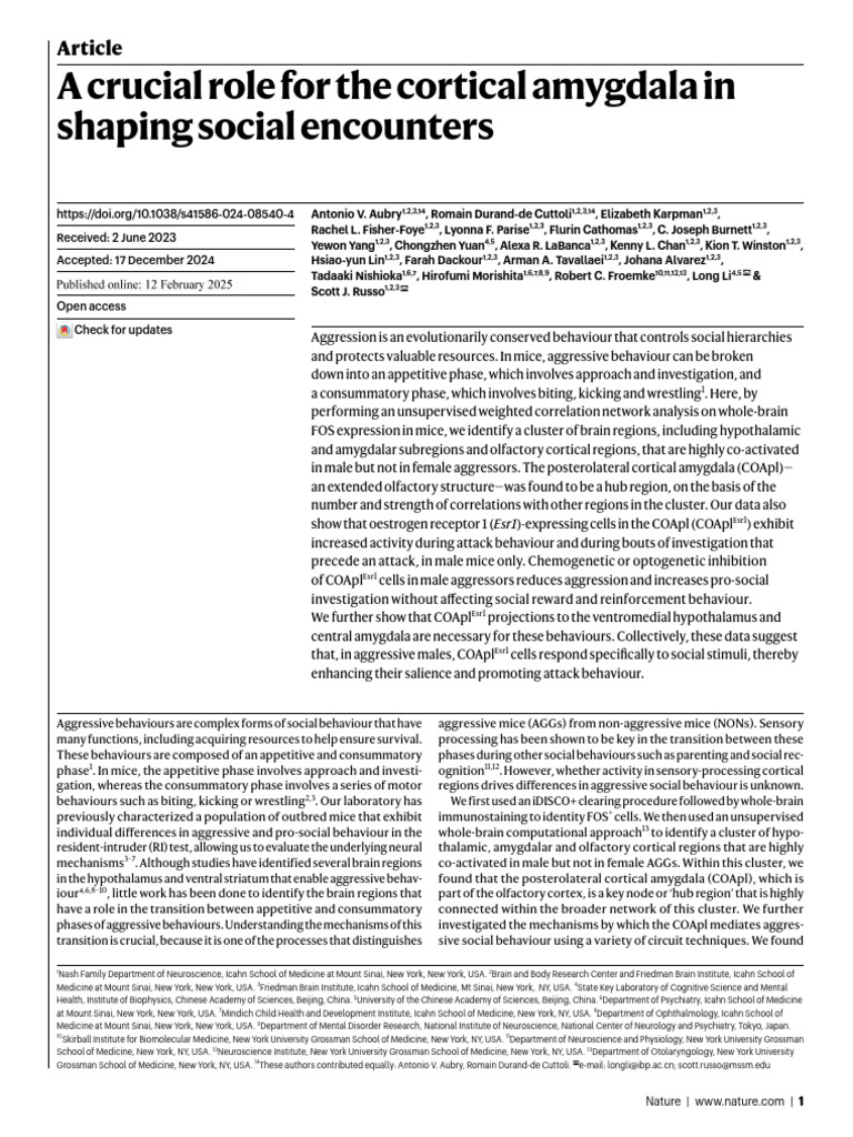 Aubru2025 - Nature - A Crucial Role For The Cortical Amygdala in ...