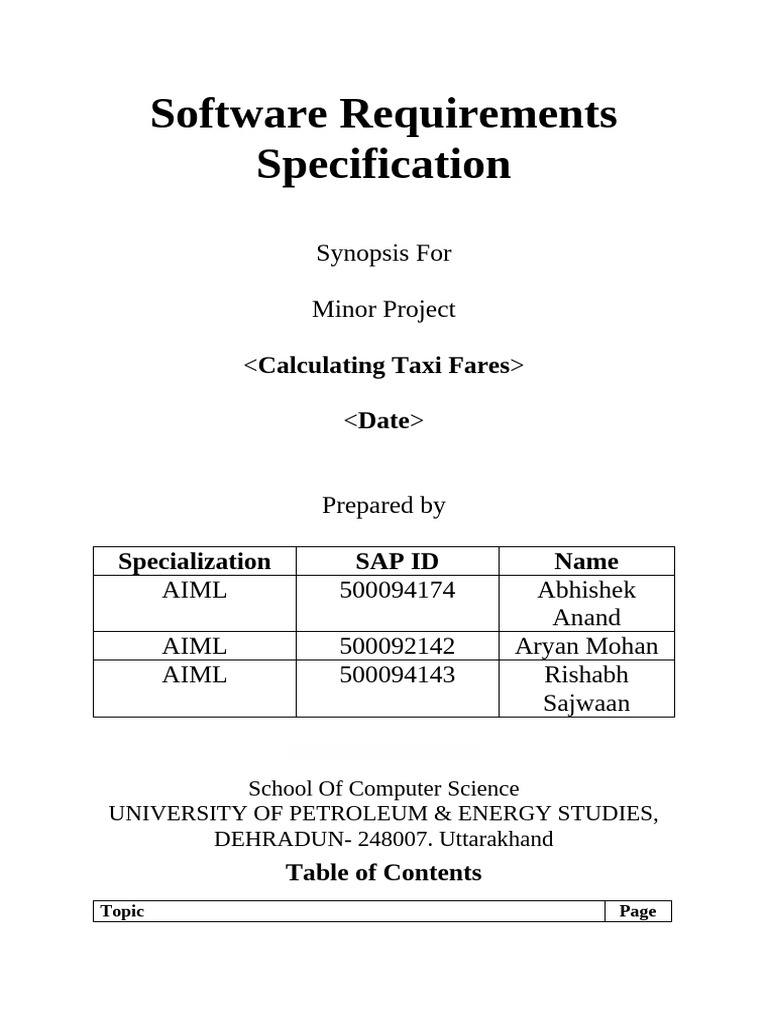 Taxi Fare Calculation Software Specs | PDF | Databases | Operating System