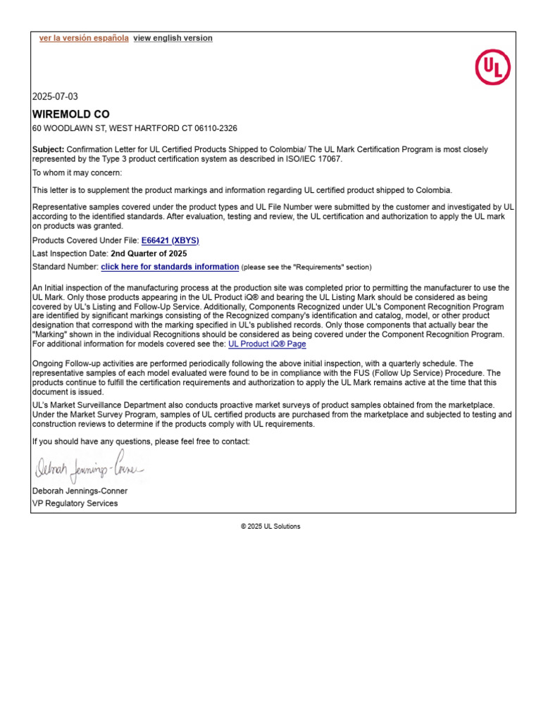 UL Certification Confirmation for Colombia | PDF