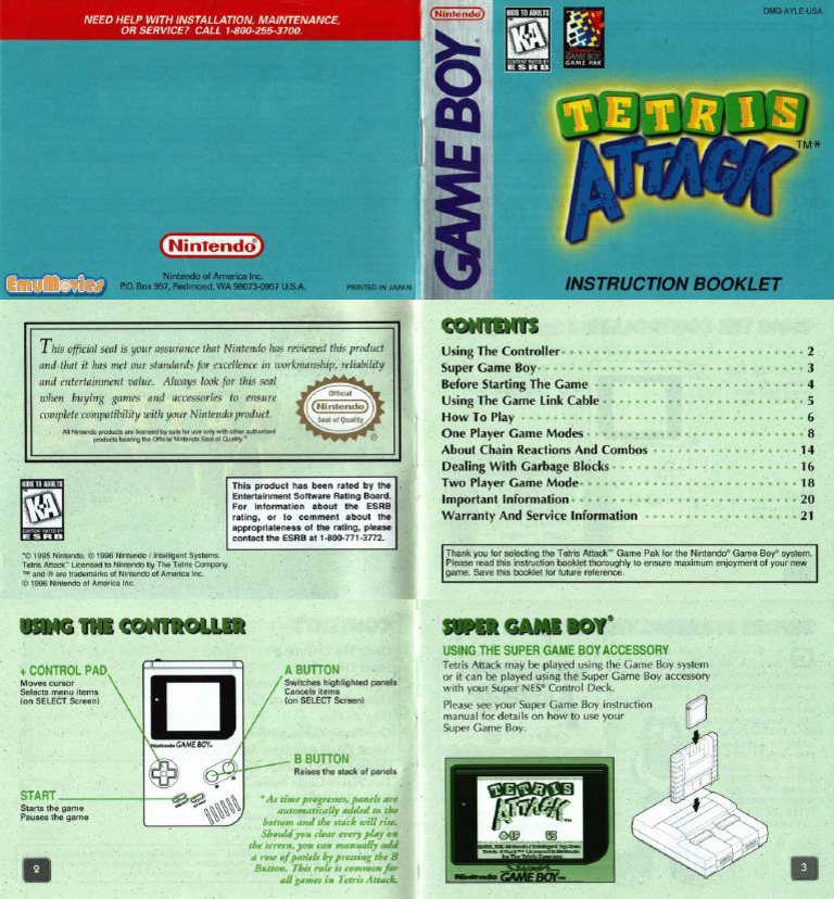 Tetris Attack - GameBoy - Manual | PDF