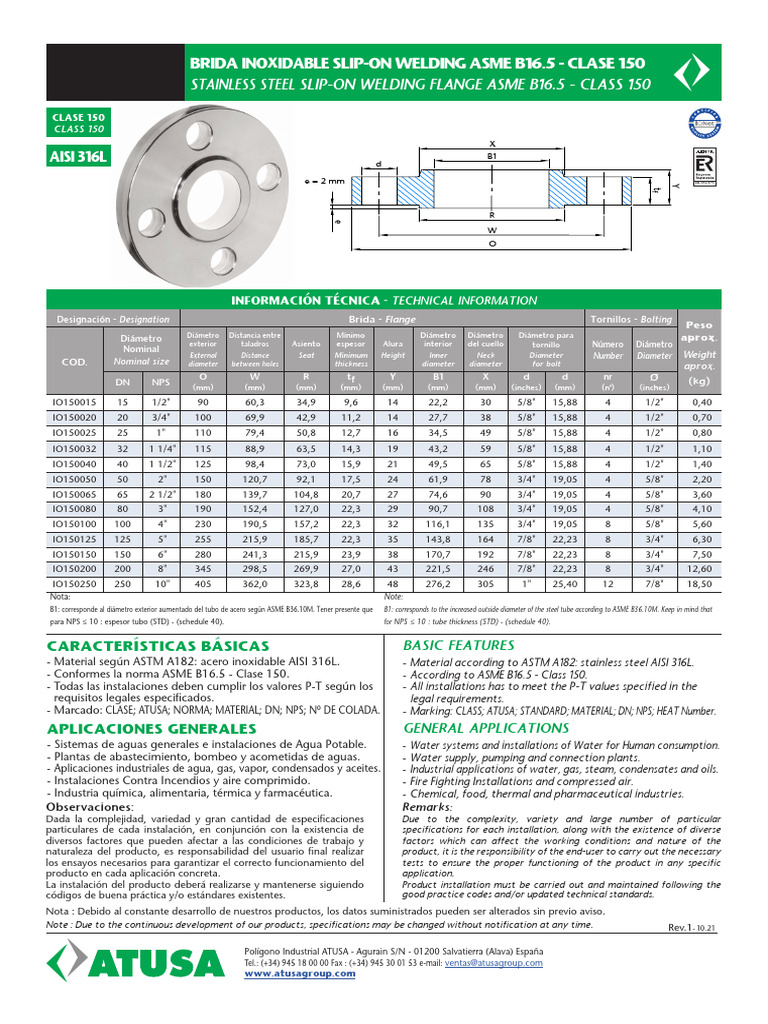 FT Brida Inox Slip-On Welding | PDF | Sector secundario de la economía ...