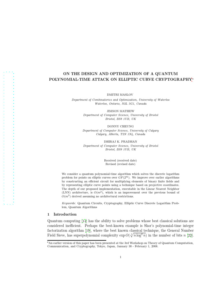 Quantum Attack on Elliptic Curve Cryptography | PDF | Quantum Computing ...