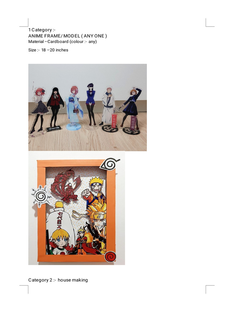 1 Category:-Anime Frame/ Model (Any One) : Material - Cardboard (Colour ...
