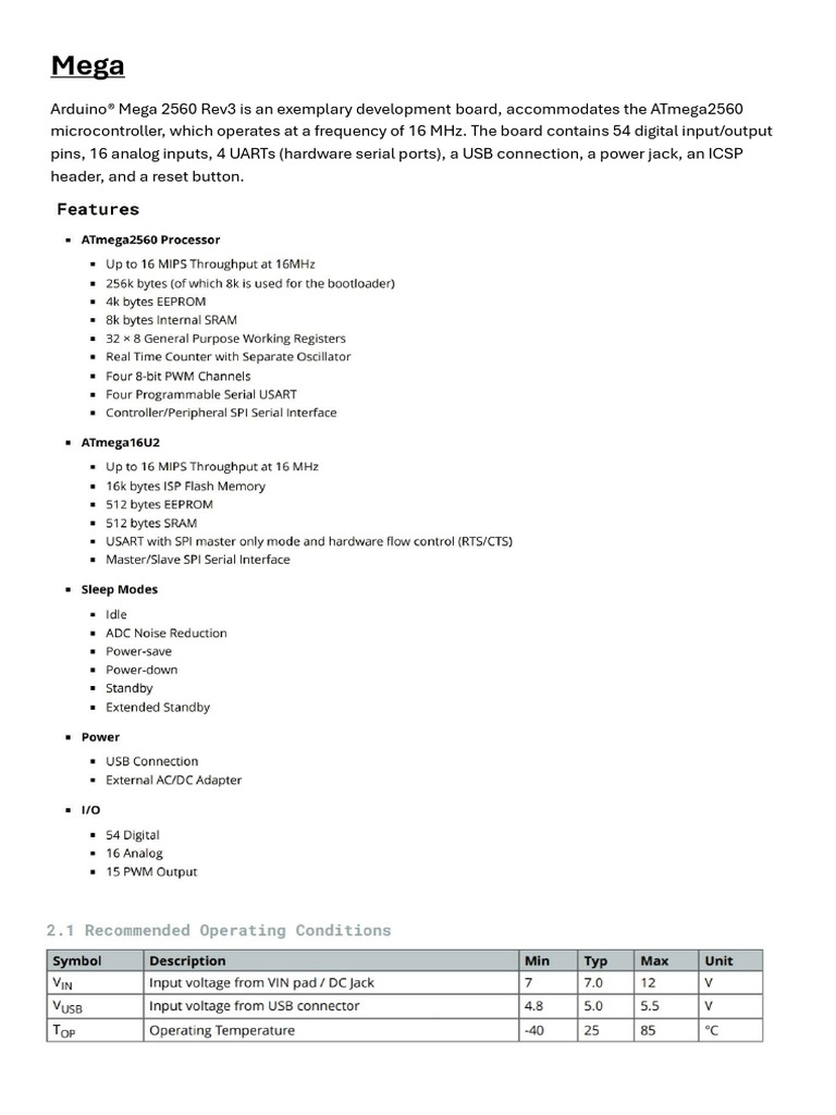 Arduino Mega 2560 Rev3 Overview | PDF