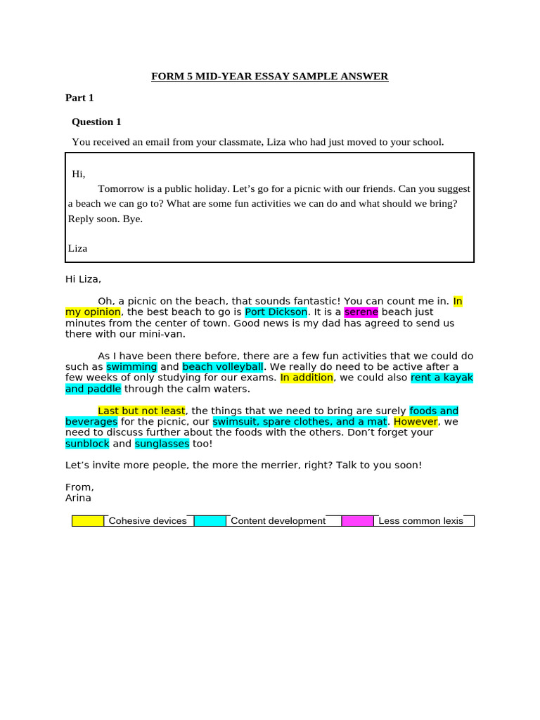 Mid-Year Essay Sample Answers Guide | PDF | Obesity | Healthy Diet