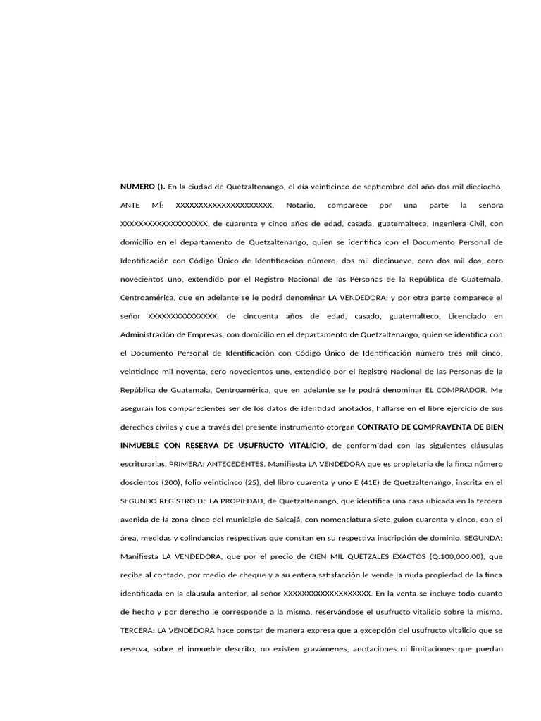 Contrato de Compraventa en Quetzaltenango | PDF | Guatemala | Propiedad