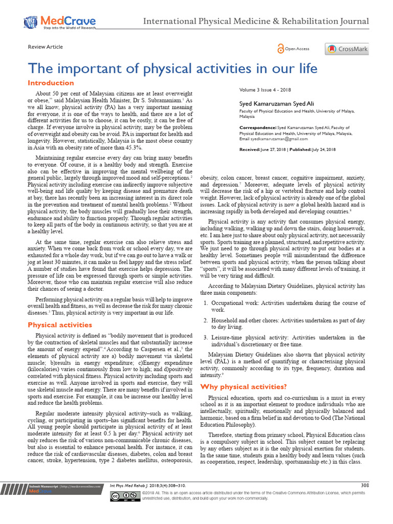 Importance of Physical Activity for Health | PDF | Physical Fitness ...