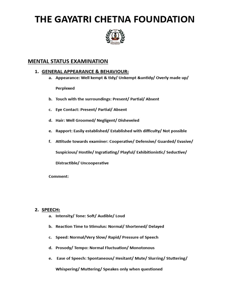 Mental Status Examination | PDF | Mental Processes | Mental Health