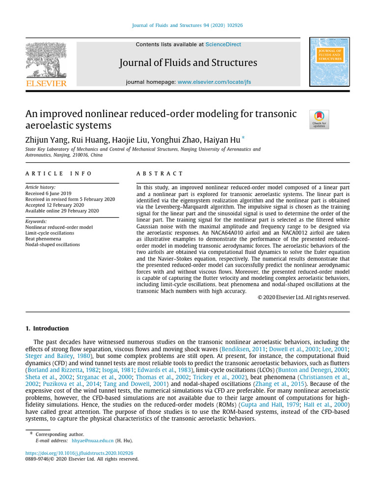 An Improved Nonlinear Reduced Order Modeling For T 2020 Journal of ...