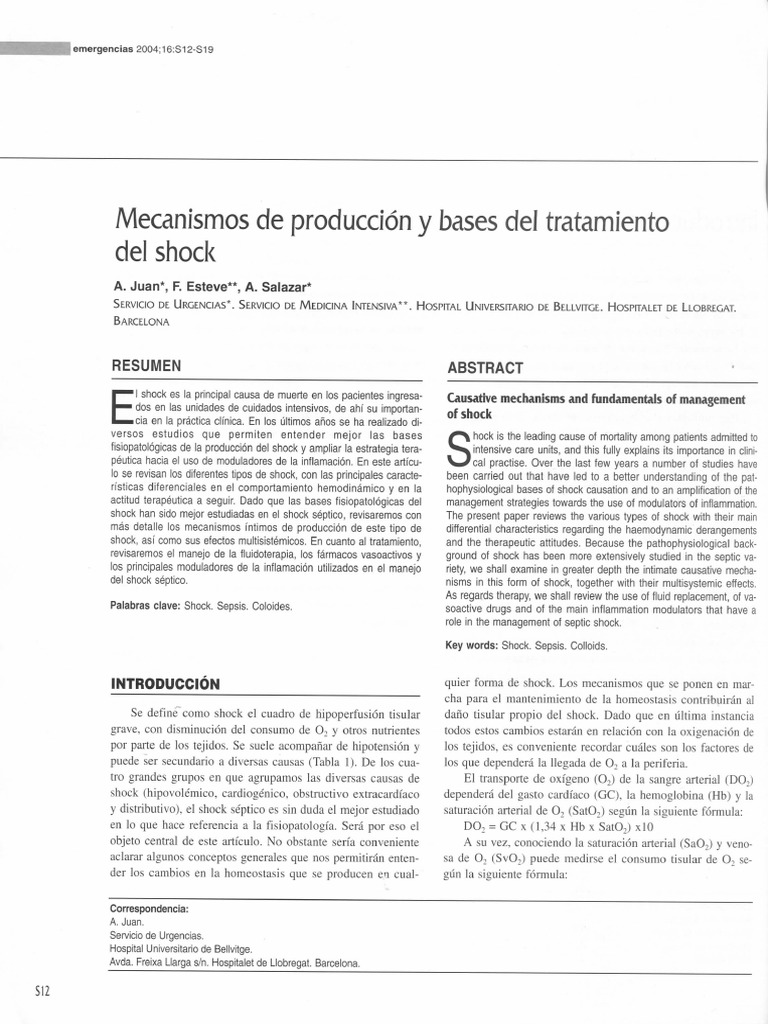 Mecanismos de Producción y Bases Del Tratamiento Del Shock: Emergencias ...