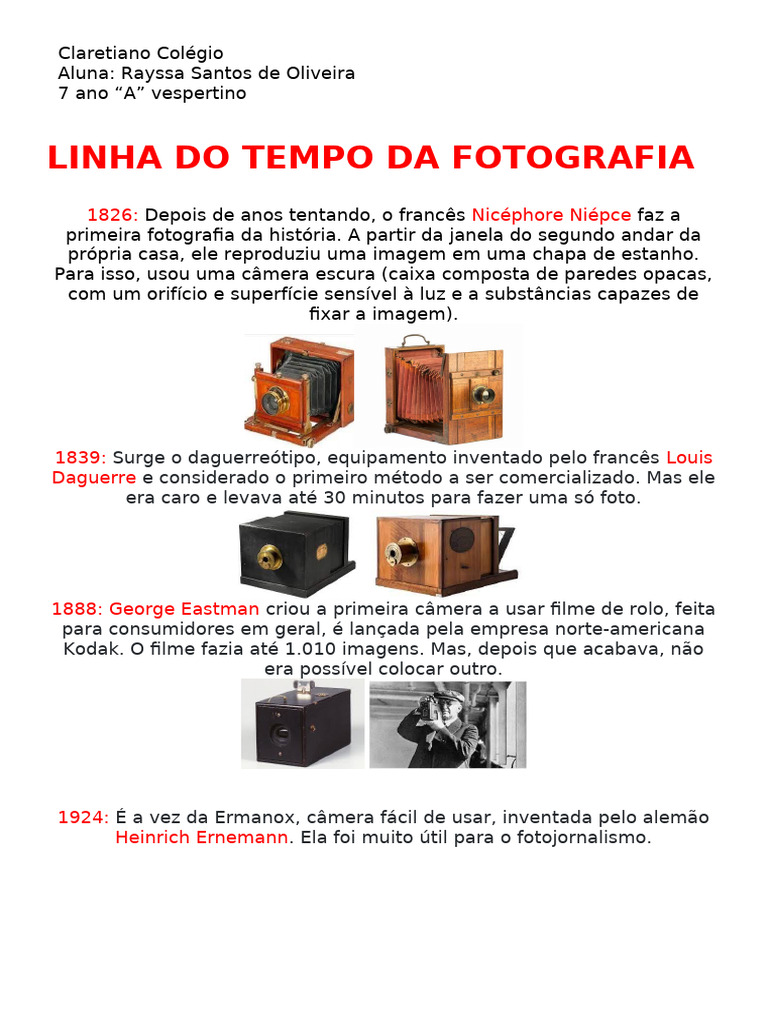Evolução da Fotografia em Linha do Tempo | PDF | Câmera | Imagem