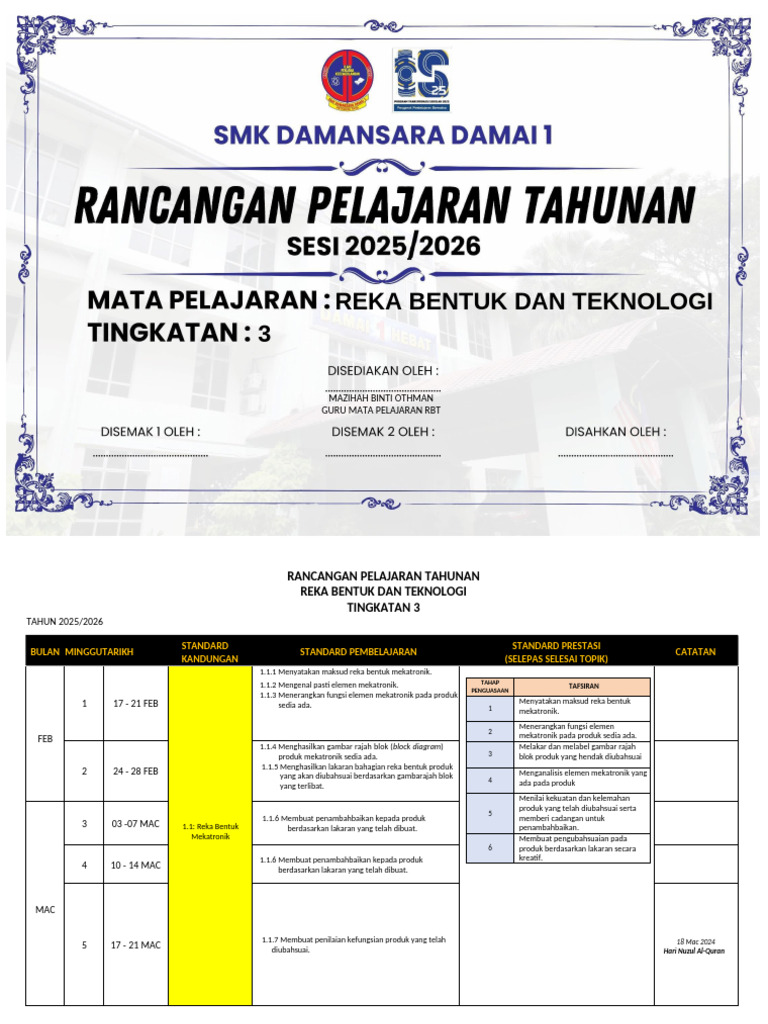 Rancangan Pembelajaran RBT Tingkatan 3 | PDF