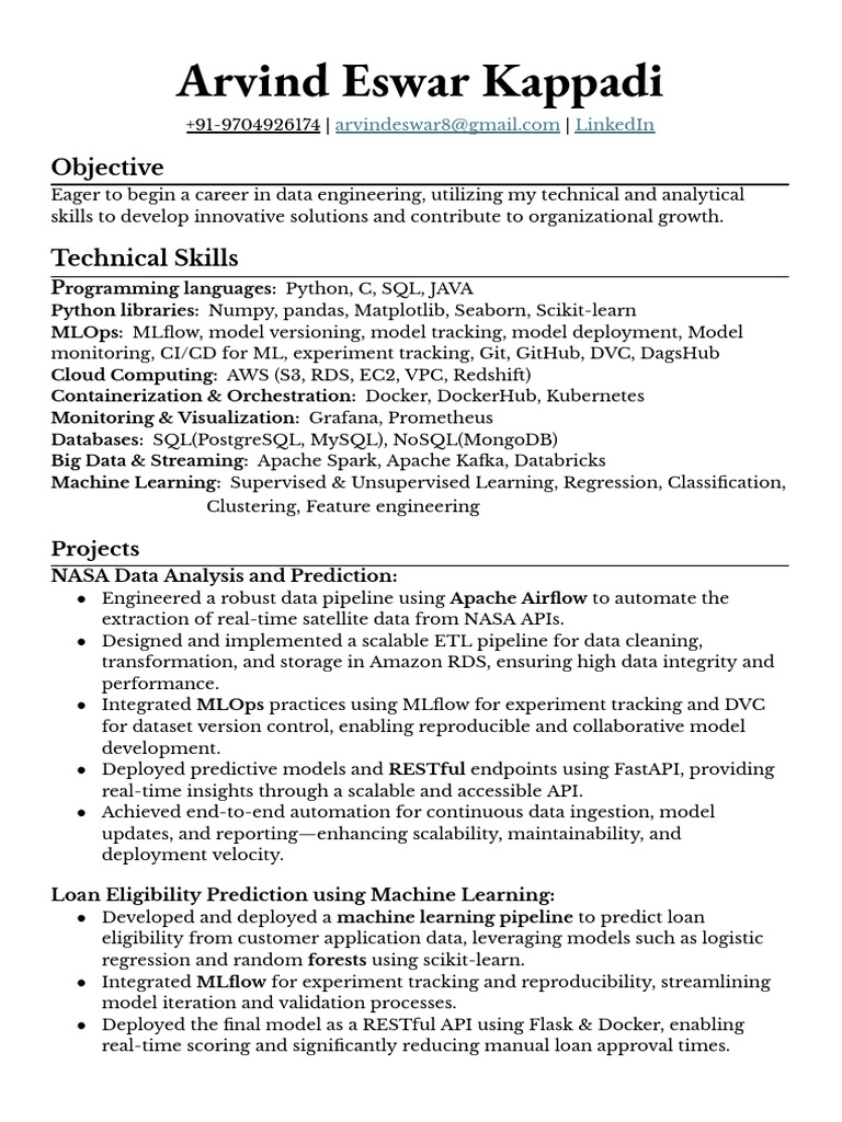Arvind Eswar Kappadi Resume | PDF | Support Vector Machine | Apache Spark