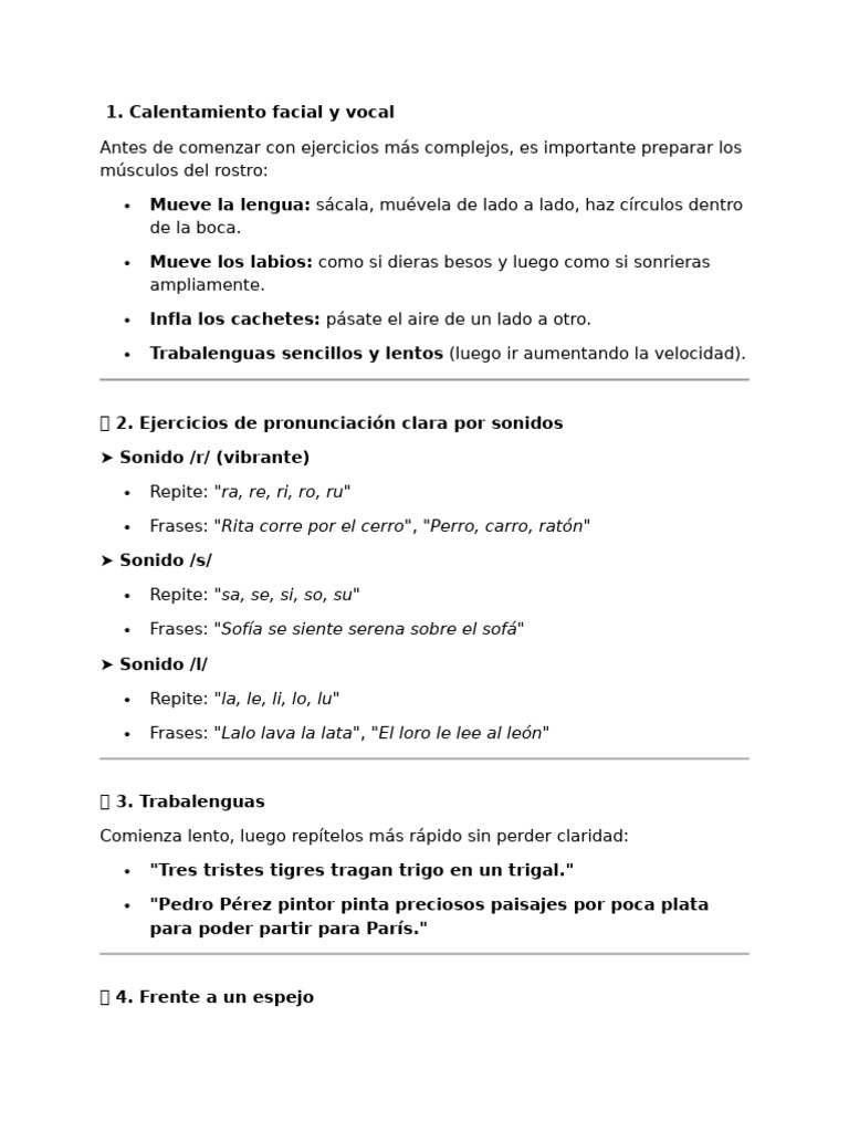 Ejercicios para mejorar la dicción | PDF