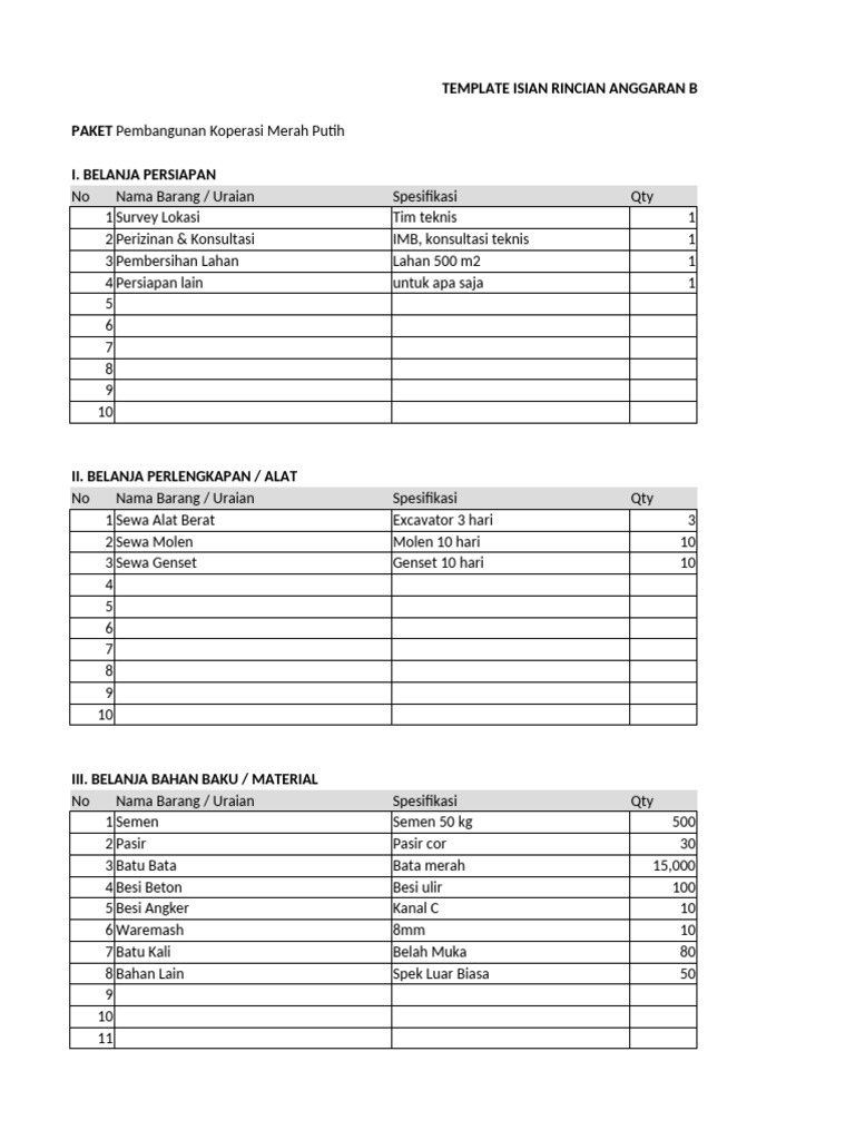 Template - RAB - Pembangunan Koperasi Merah Putih | PDF