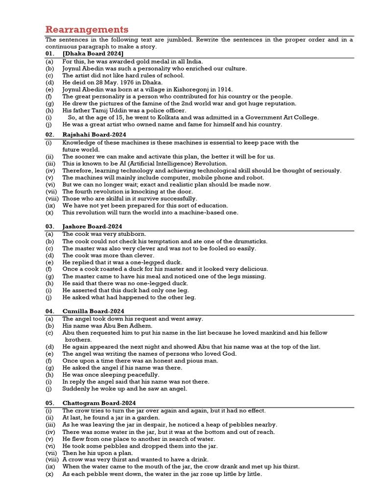 Rearranging Jumbled Sentences | PDF