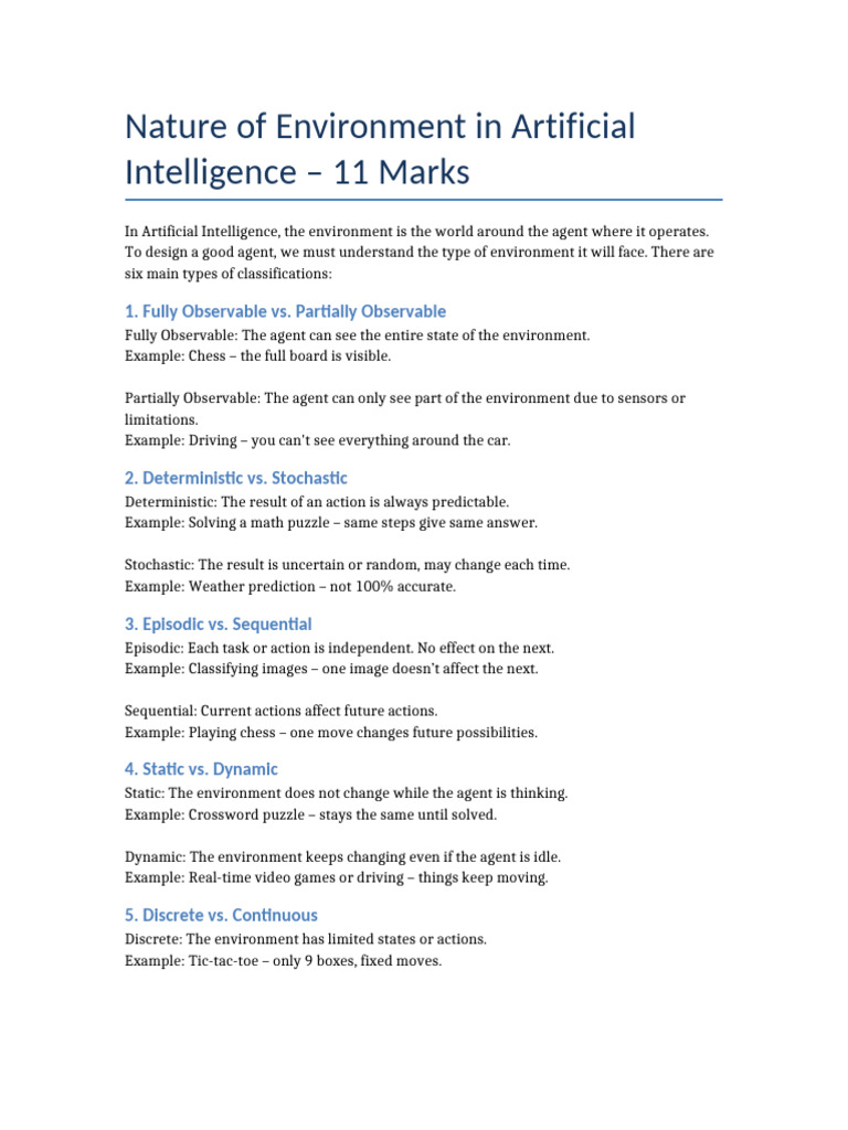 Types of Environments in AI Explained | PDF