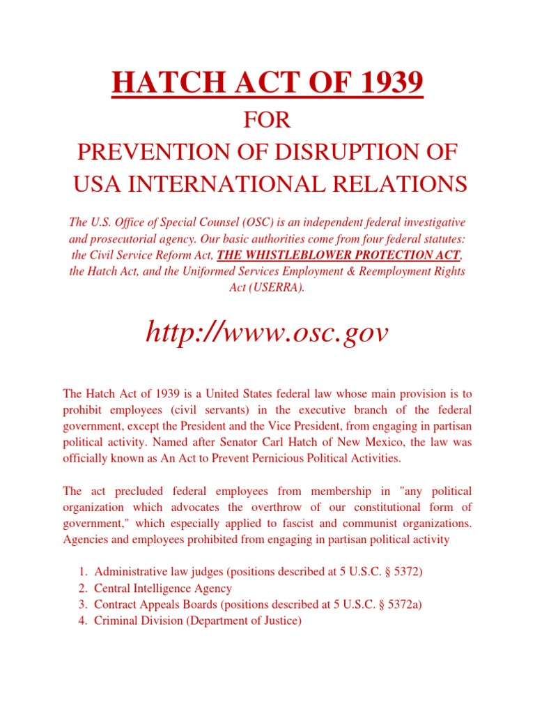 Overview of the Hatch Act of 1939 | PDF
