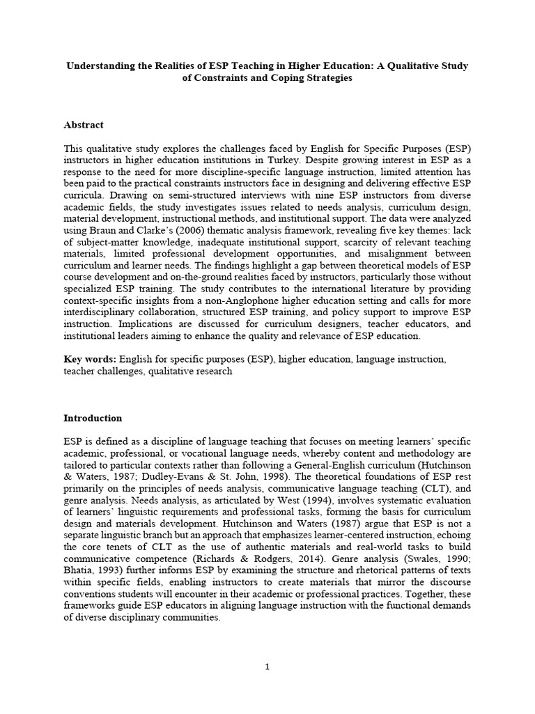 ESP Teaching Challenges in Turkey | PDF | Qualitative Research | Curriculum