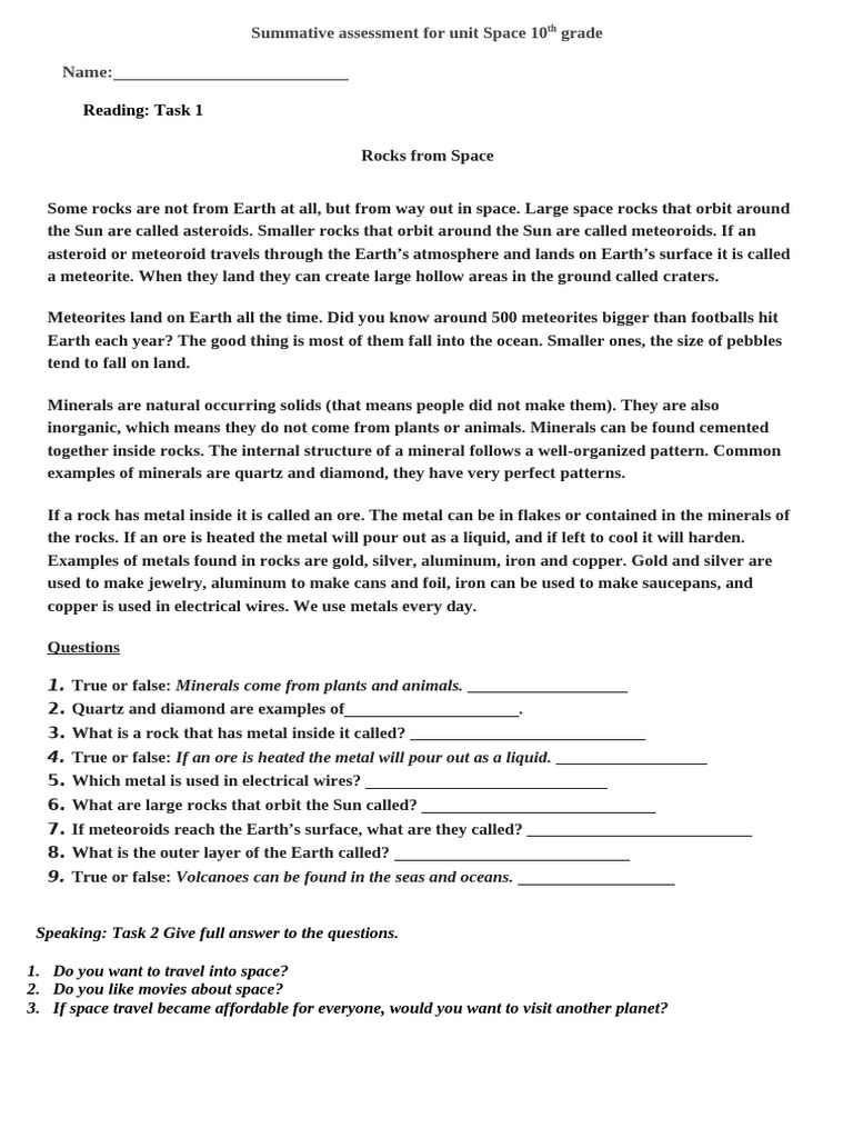 Reading Comprehension Rocks From Space Fun Activities Games Reading ...