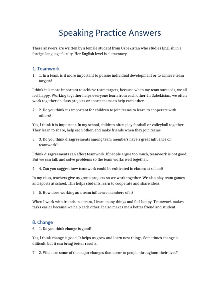 Speaking Practice Answers Topics 10 To 40 | PDF | Clothing