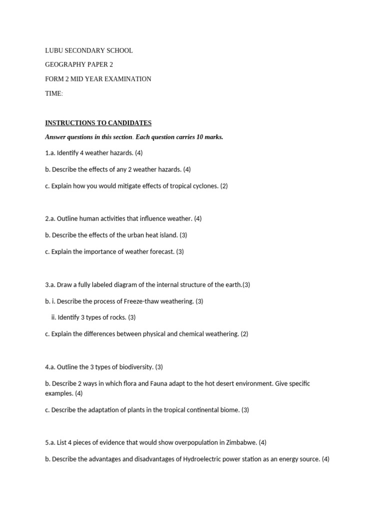 Form 2 Geography Exam Paper Guide | PDF