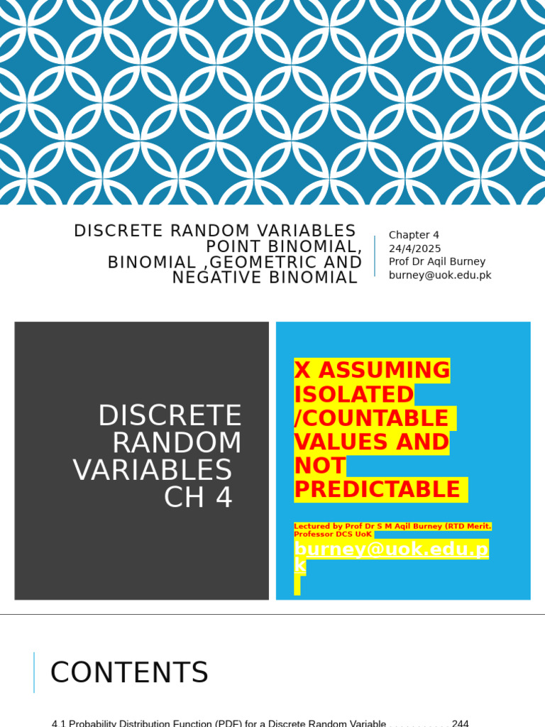 CS 459 Chapter 4 Discrete Random Variables | PDF | Probability ...