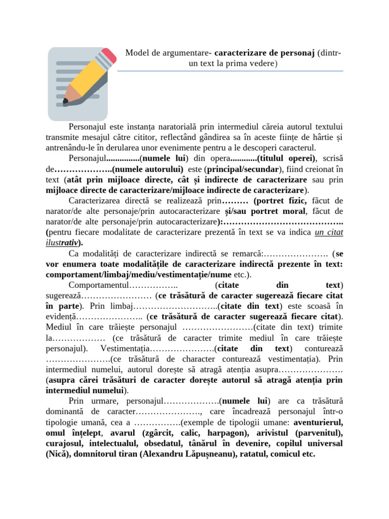 Caracterizare de Personajmodel de Argumentare | PDF