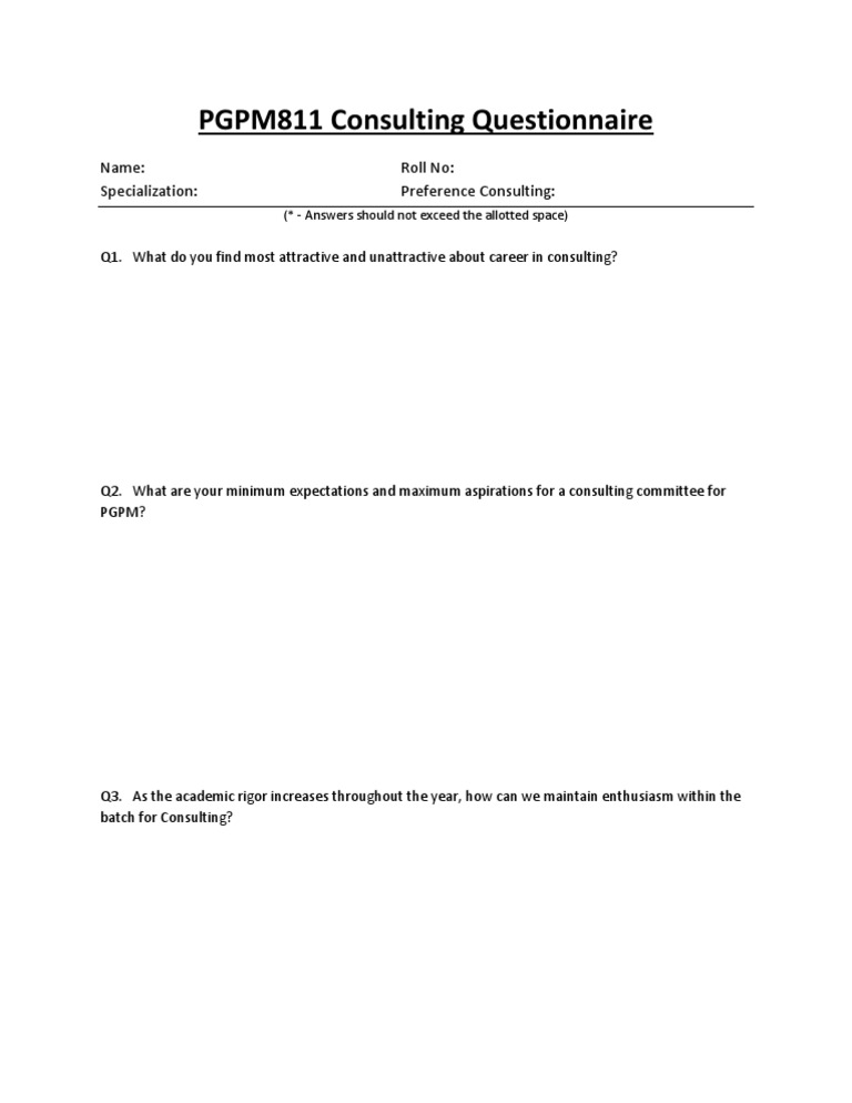 PGPM Consulting Questionnaire Insights | PDF | Business
