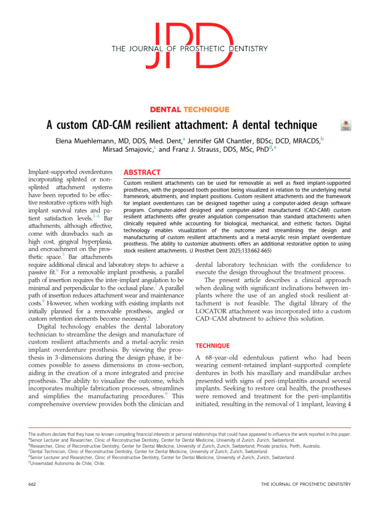 A Custom CAD CAM Resilient Attachment A Dental Te | PDF | Dental ...