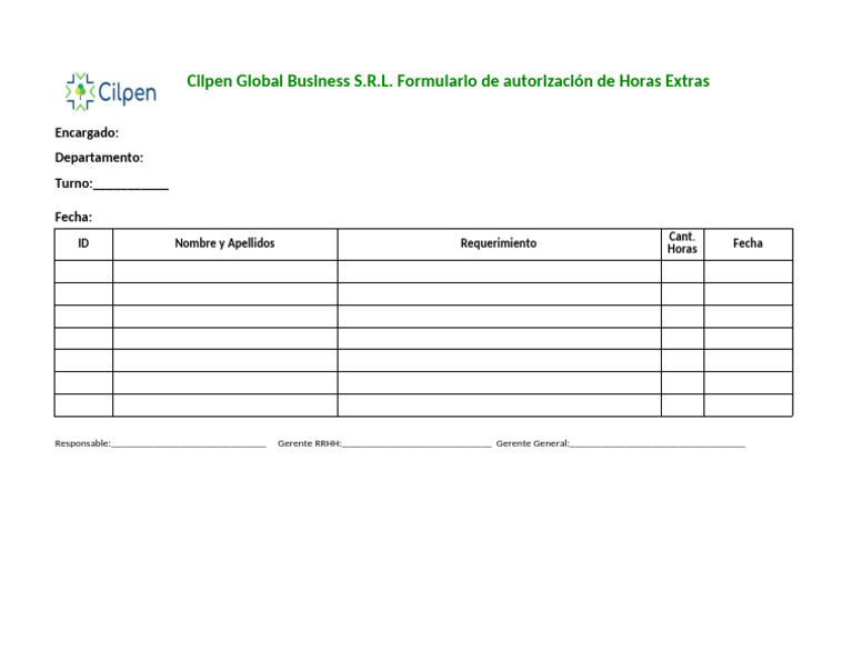 Formulario de Horas Extras Cilpen Global | PDF
