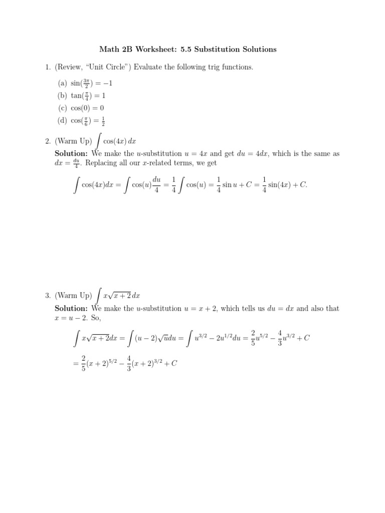 Solutions Ws5 U Sub Pdf Mathematical Analysis Mathematical