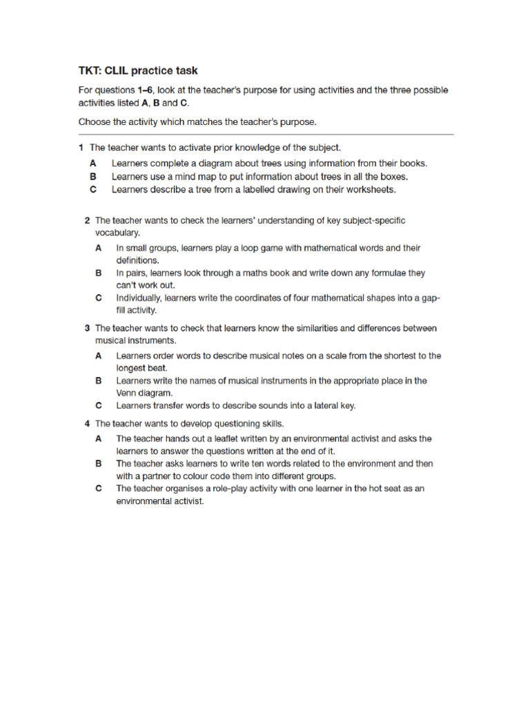 Activity Types Practice Clil | PDF