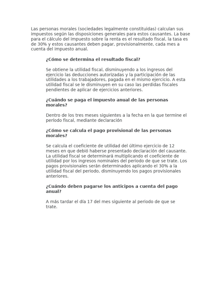 Impuesto sobre la Renta para Personas Morales | PDF