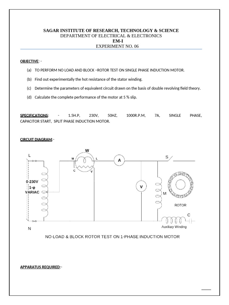 No Load & Block Rotor Test on Induction Motor | PDF | Electric Motor ...