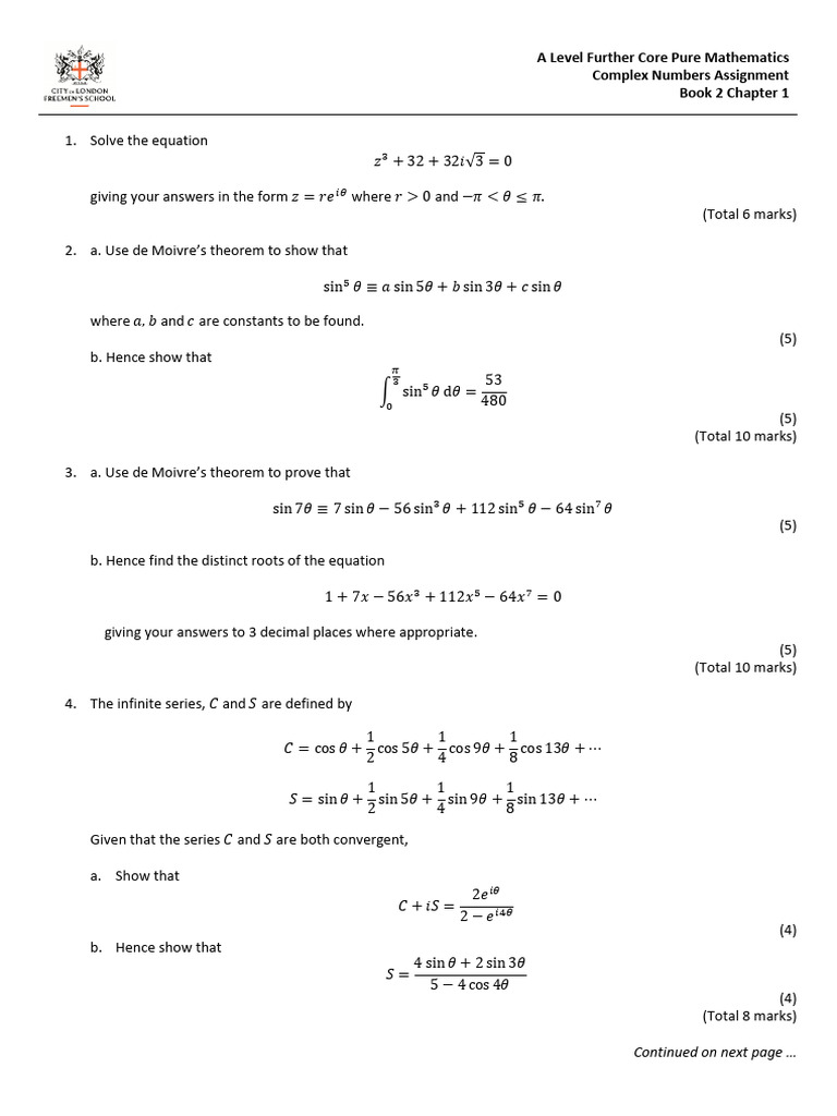 FCP BK 2 CH 1 Complex Numbers Qns | PDF | Mathematics | Equations