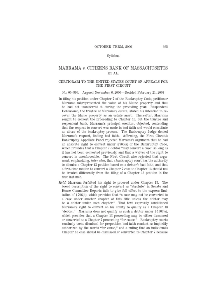 Marrama v. Citizens Bank of Massachusetts | PDF | Chapter 7 | Chapter 13