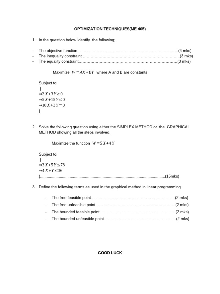 NEW Questions Optimization Techniques 064754 | PDF