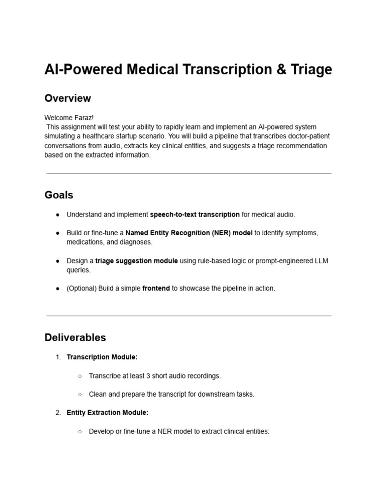 Assignment - AI-Powered Medical Transcription & Triage | PDF