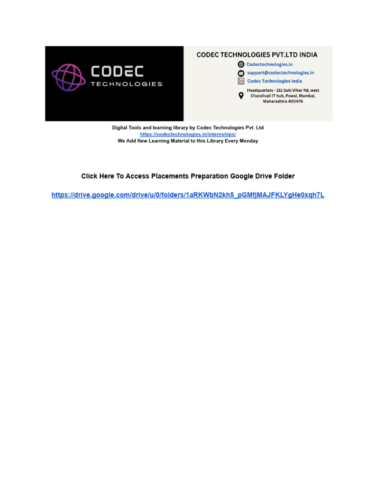 Codec Technologies Internship Resources | PDF