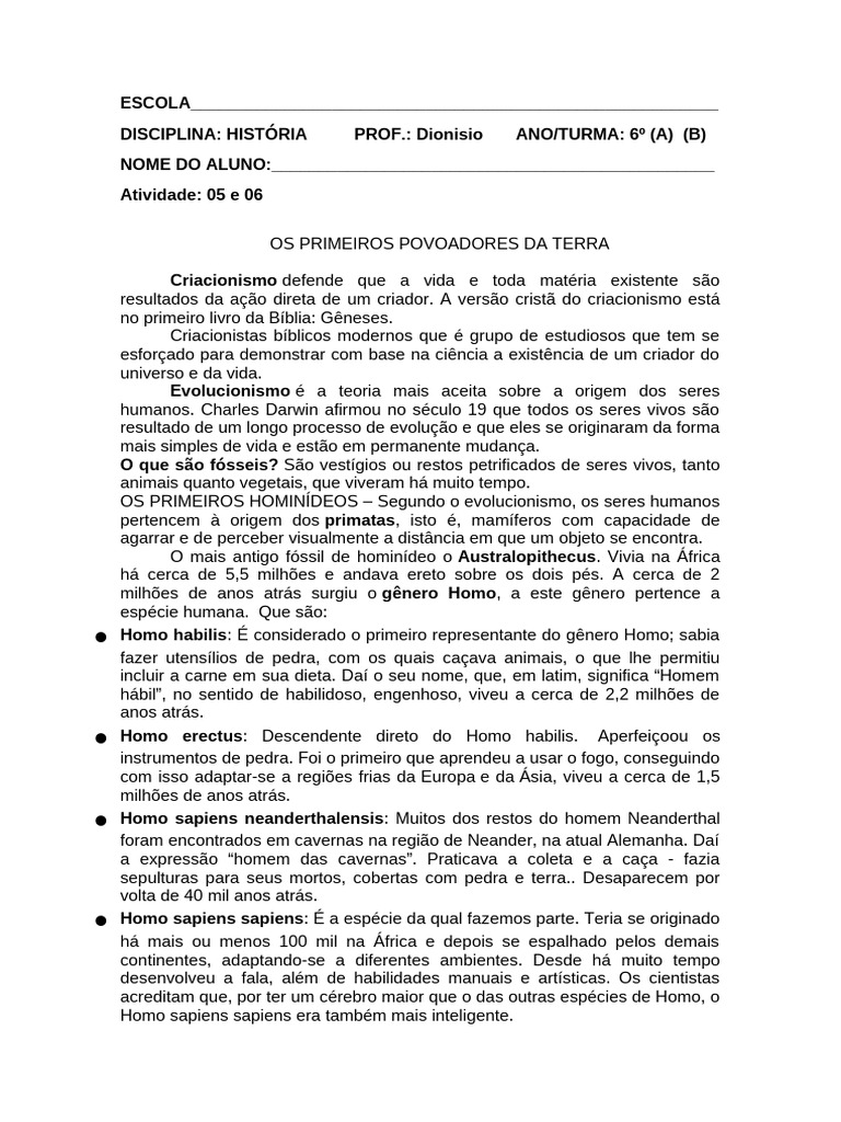 Primeiros Povoadores da Terra: Pré-História | PDF | Homo | Paleolítico