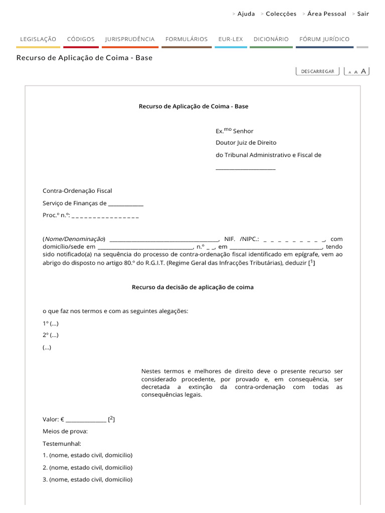 Recurso de Aplicação de Coima - Base | PDF | Domicílio (jurídico) | Justiça