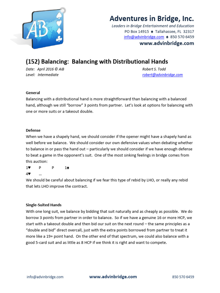Balancing Strategies in Bridge | PDF | Contract Bridge
