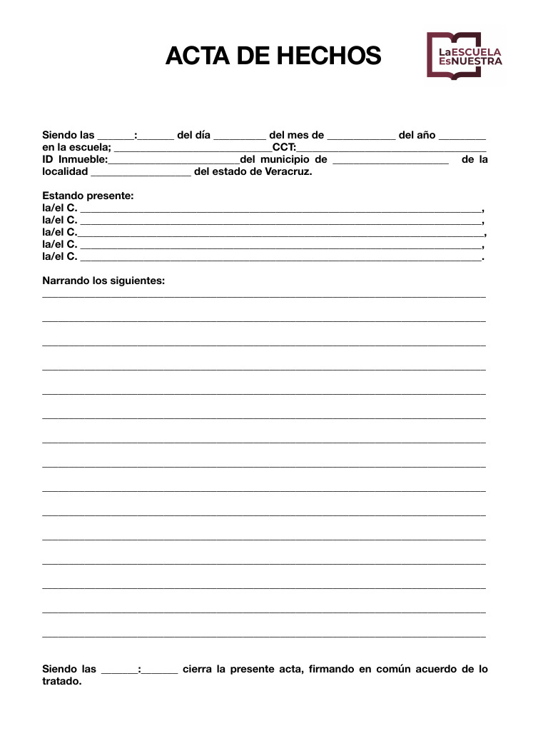 Acta de Hechos Escolar Ejemplo | PDF