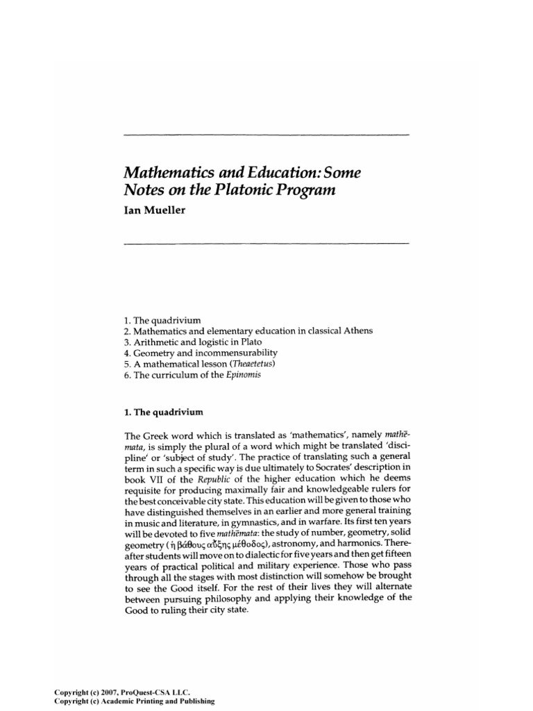 Mathematics and Education - Ian Mueller | PDF